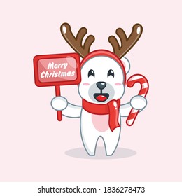 Cute Bear Vector. Christmas Cartoon Vector Illustration Design. Flat Icon Concept. Flat Cartoon Style Suitable for Web Landing Page, Banner, Sticker, Background