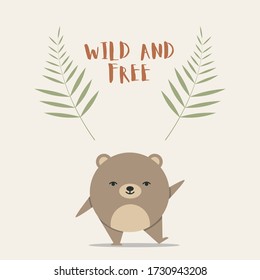 Cute-Bear-Vektor-Illustration, Postkartendarstellung von Tieren in niedlicher, flacher Form