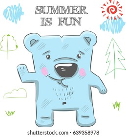 cute bear vector illustration cartoon hand drawn vector illustration. Can be used for baby t-shirt print, fashion print design, kids wear, baby shower celebration greeting and invitation card.