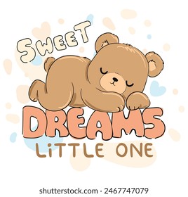 Cute Bear vector illustration, Hand Drawn Cute Print for baby, kids print design