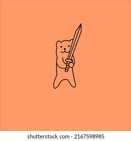 cute bear vector illustration holding a sword