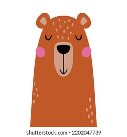 Cute bear. Vector illustration, isolated on a white background. Scandinavian cartoon style flat design. Concept for children print.