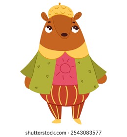 Lindo oso. Ilustración vectorial, aislado en un fondo blanco. Diseño plano de estilo de dibujos animados escandinavo. Concepto para niños de impresión.