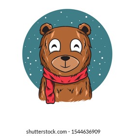cute bear vector illustration, red hat, blue, white, eps 10