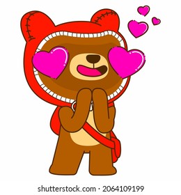 cute bear vector illustration, red hood bear love pose