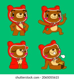 conjunto de ilustraciones vectoriales de oso lindo
