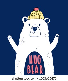 Cute bear vector illustration for t-shirt design with slogan. Vector illustration design for fashion fabrics, textile graphics, prints.