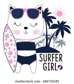 vector de ilustración de chica dulce surfer.