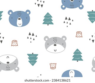 Cute bear vector, Bear pattern, Cute forest friends, baby bear pattern, Baby bear repeat, cute baby print