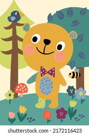 Cute bear walk in the forest