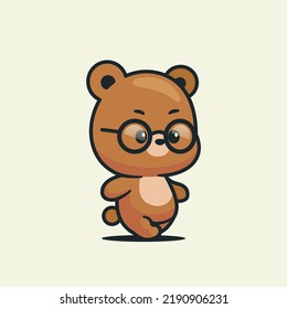 Cute Bear Walking Wearing Glasses Icon Vector Illustration. Cute animal isolated vector cartoon style.