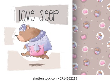 Cute bear wants to sleep illustration for kids
