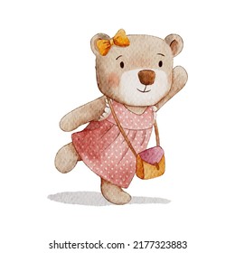 cute bear watercolor illustration for kids and baby with isolated background