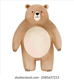 Cute bear in watercolor painting style. Teddy bear. Watercolor bear. 