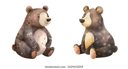 Cute bear watercolor vector illustration 