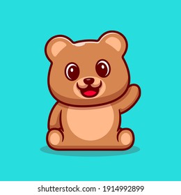 Cute Bear Waving Hand Cartoon Vector Icon Illustration. Animal Nature Icon Concept Isolated Premium Vector. Flat Cartoon Style