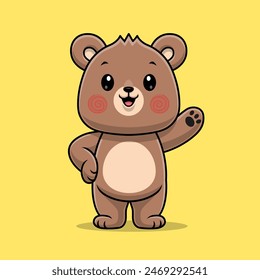 Cute Bear Waving Hand Cartoon Vector Icon Illustration. Animal Nature Icon Concept Isolated Premium Vector. Flat Cartoon Style