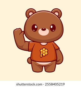 Cute Bear Waving Hand Cartoon Vector Icon Illustration. 
Animal Nature Icon Concept Isolated Premium Vector. Flat 
Cartoon Style 