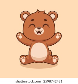 Cute Bear Waving Hand Cartoon Vector Icon Illustration. Animal Nature Icon Concept Isolated Premium Vector. Flat Cartoon Style