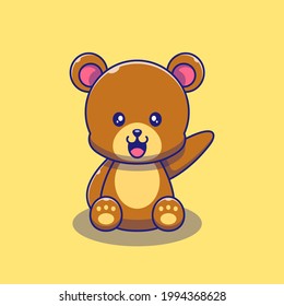 Cute Bear Waving Hand Illustration. Animals Icon Concept. Flat Cartoon Vector Illustration Isolated.