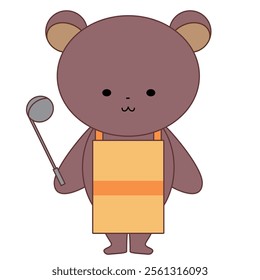 Cute bear wearing an apron and holding a ladle