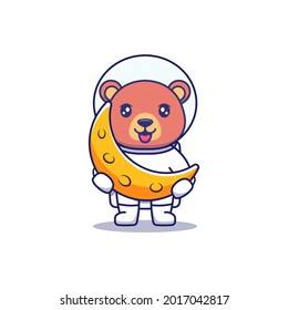 Cute bear wearing astronaut suit carrying moon