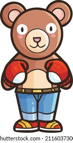 Cute bear wearing boxing gloves