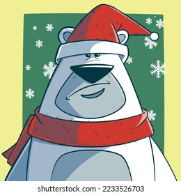 Cute Bear Wearing Christmas Hat Hand Drawing illustration