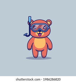 Cute bear wearing diving goggles