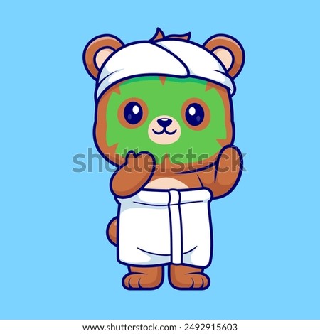 Cute Bear Wearing Face Mask Cartoon Vector Icon Illustration. Animal Beauty Icon Concept Isolated Premium Vector. Flat Cartoon Style