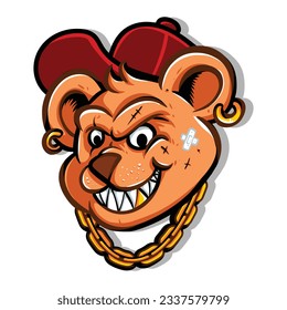 cute bear wearing gold chain vector