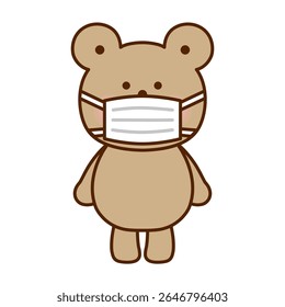 Cute Bear Wearing Mask Illustration | Material for Prevention and Hygiene Guidance
