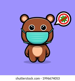 cute bear wearing mask to prevention virus cartoon character