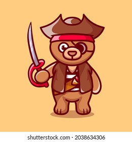 cute bear wearing pirate halloween costume, suitable for Halloween t-shirt designs or cute pirate animal pictures and also as key chain or stickers