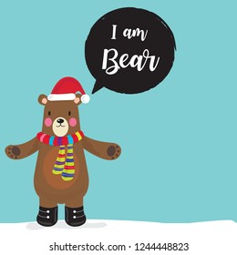 Cute bear wearing Santa Claus hat Vector illustration for Merry Christmas and Happy New Year,Cute bears in simple cartoon style,Illustration of cute bear