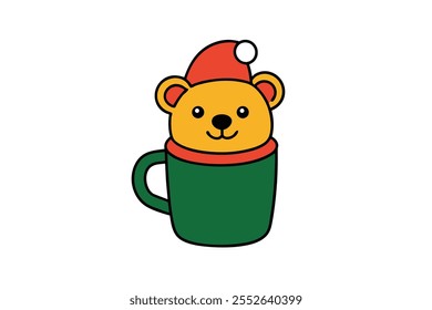 a cute bear wearing santa claus hat and scarf in a