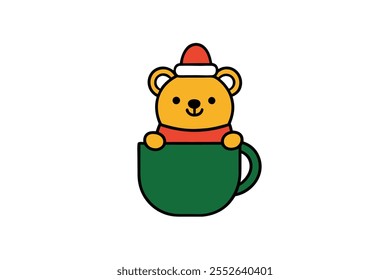 a cute bear wearing santa claus hat and scarf in a