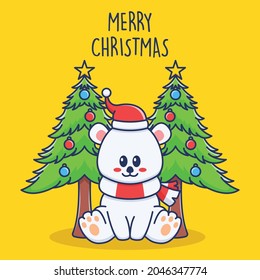 cute bear wearing santa hat illustration