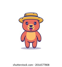 Cute bear wearing straw hat