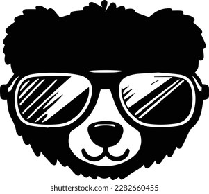 Cute Bear Wearing Sunglasses Logo Monochrome Design Style