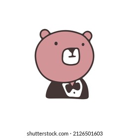 Cute bear wearing tuxedo, illustration for t-shirt, sticker, or apparel merchandise. With retro cartoon style.
