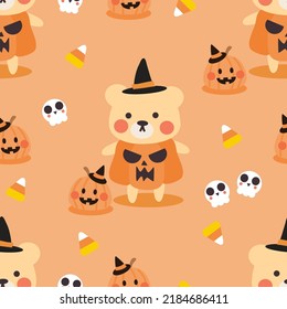 Cute Bear Wears Pumpkin Seamless Pattern
