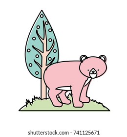 cute bear wild animal next to tree