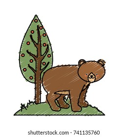 cute bear wild animal next to tree