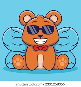 Cute bear with wings mascot logo cartoon illustration