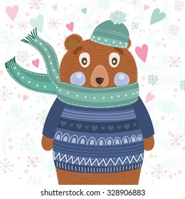 Cute bear in winter clothes