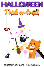 Cute bear witch with many things Levitation in the air by magic. Halloween set icon vector illustration on white background