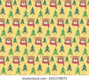 cute bear in the wood, into the woods, cute camping bear,cute bear seamless pattern