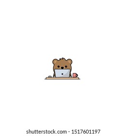 Cute bear working on a laptop, vector illustration