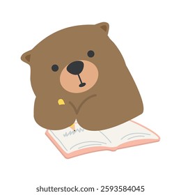 Cute bear writing a book